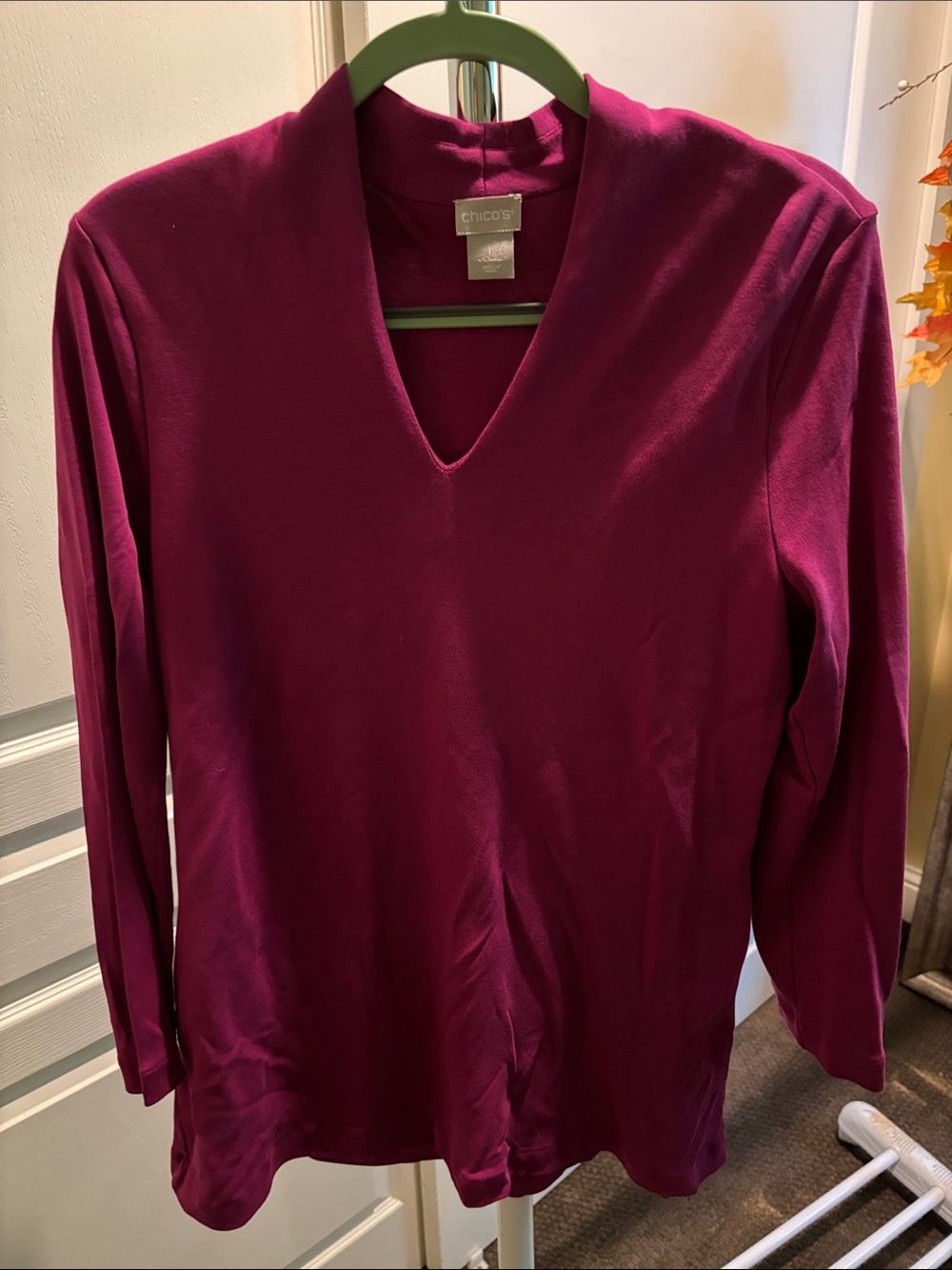 Chico's V-Neck Long Sleeve Top - Deep Magenta